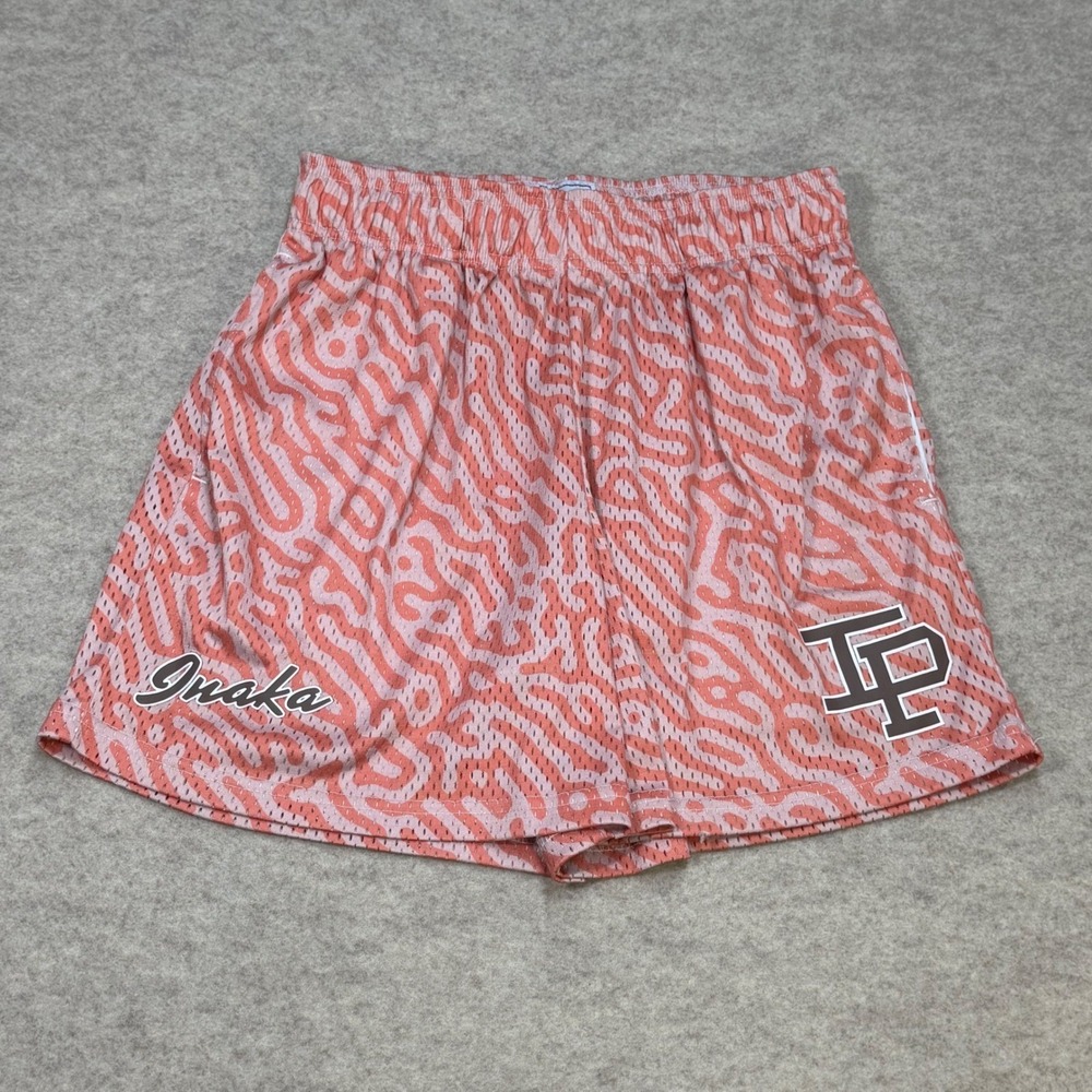 Inaka Power Mesh Shorts Salmon Wavy Print Mens Small Athleisure Gym Athleisure